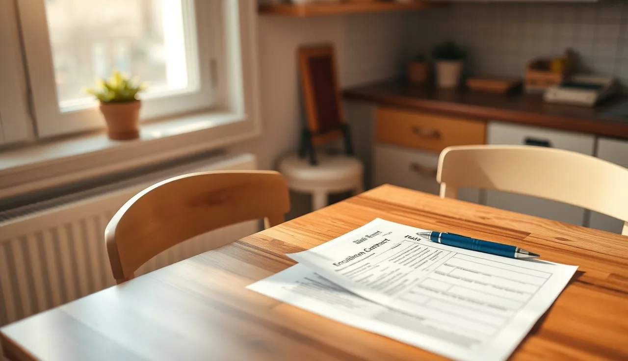 Enrollment contract and pen on a kitchen table in a home daycare setting