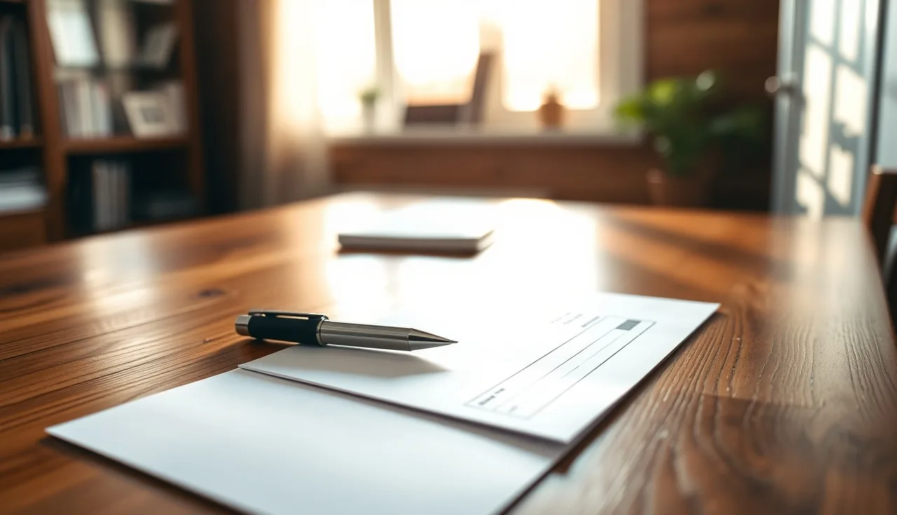 Pen resting on a signed daycare deposit contract on a home office desk