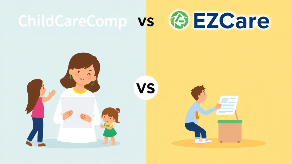 Educational graphic covering the essentials of childCareComp vs EZCare: Compliance Management Comparison