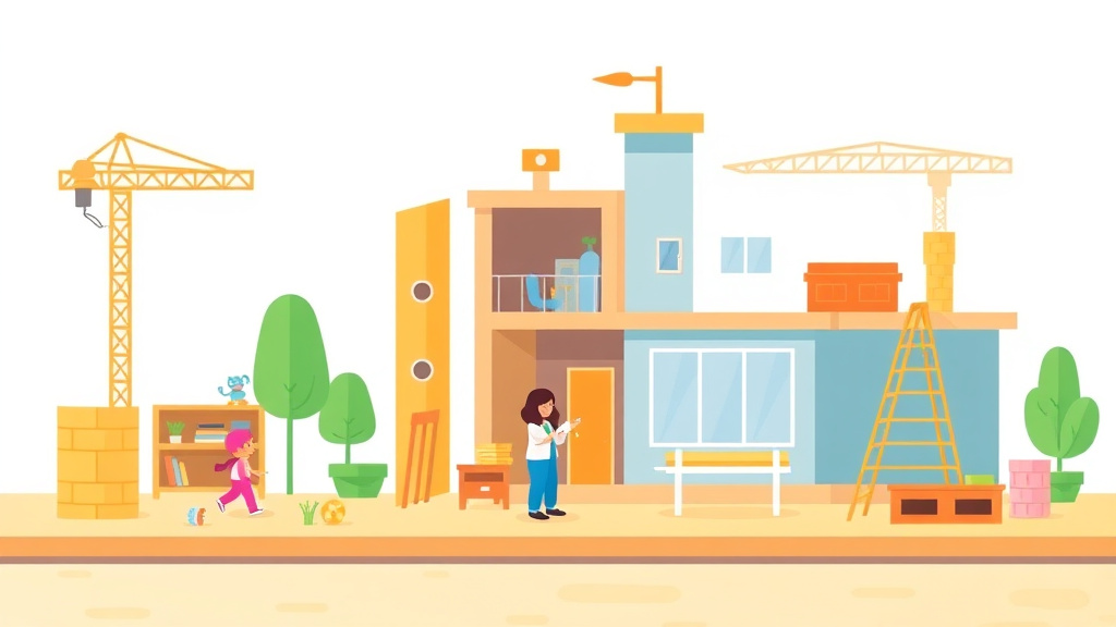 A professional illustration depicting block and Construction Area Safety for Childcare
