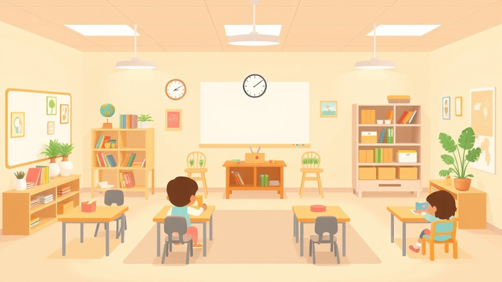 Educational graphic covering the essentials of classroom Layout Requirements for Childcare Centers