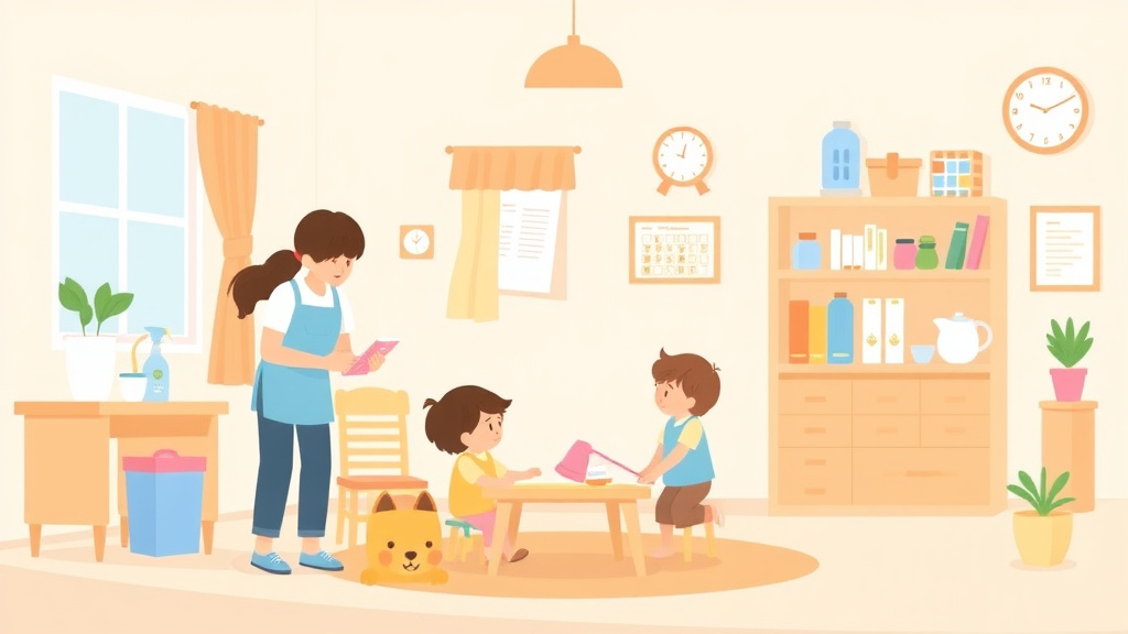 A professional illustration depicting cleaning Schedule Requirements for Childcare Centers