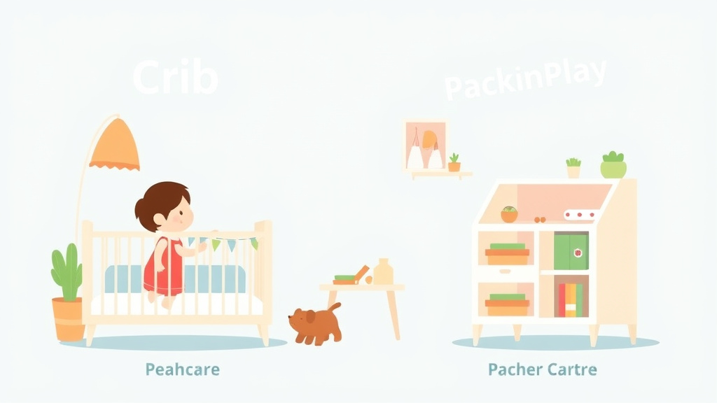 A professional illustration depicting crib and Pack-n-Play Requirements for Childcare Centers