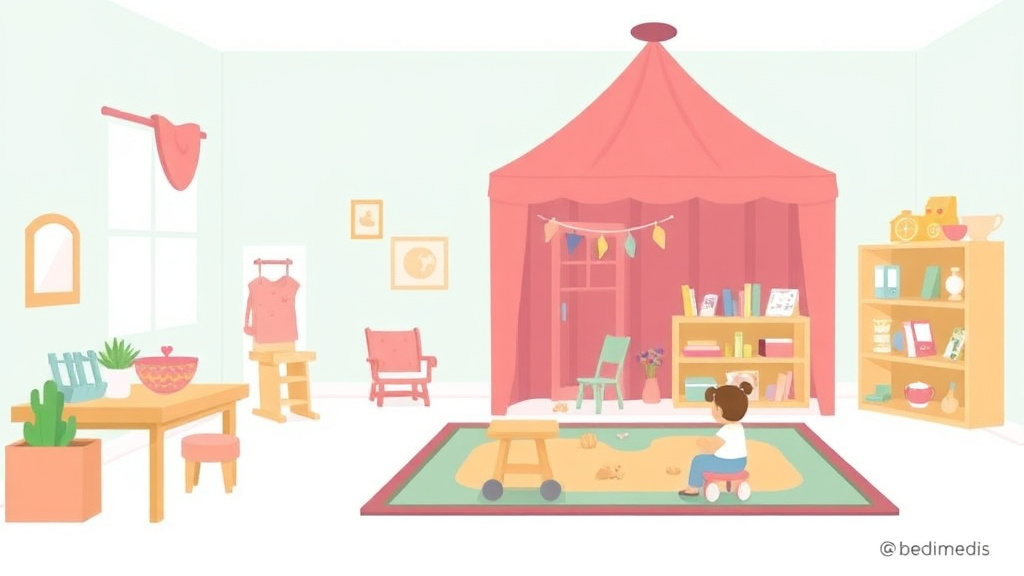 Action-oriented illustration showing how to apply dramatic Play Area Requirements for Childcare