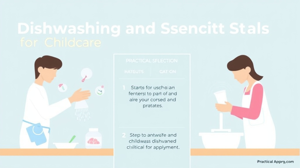 Action-oriented illustration showing how to apply dishwashing and Sanitizing Requirements for Childcare