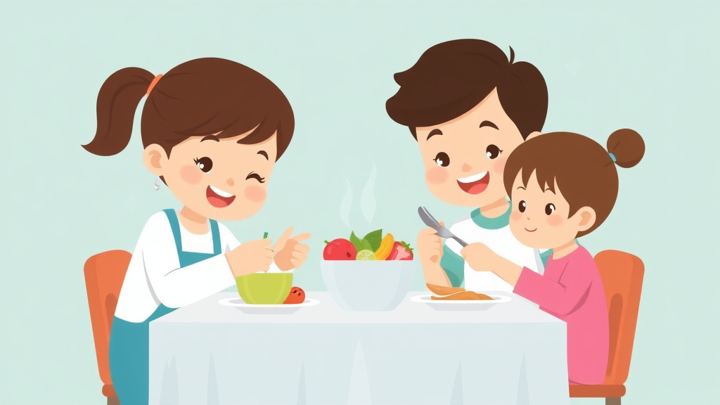 A professional illustration depicting family Style Meal Service in Childcare Centers