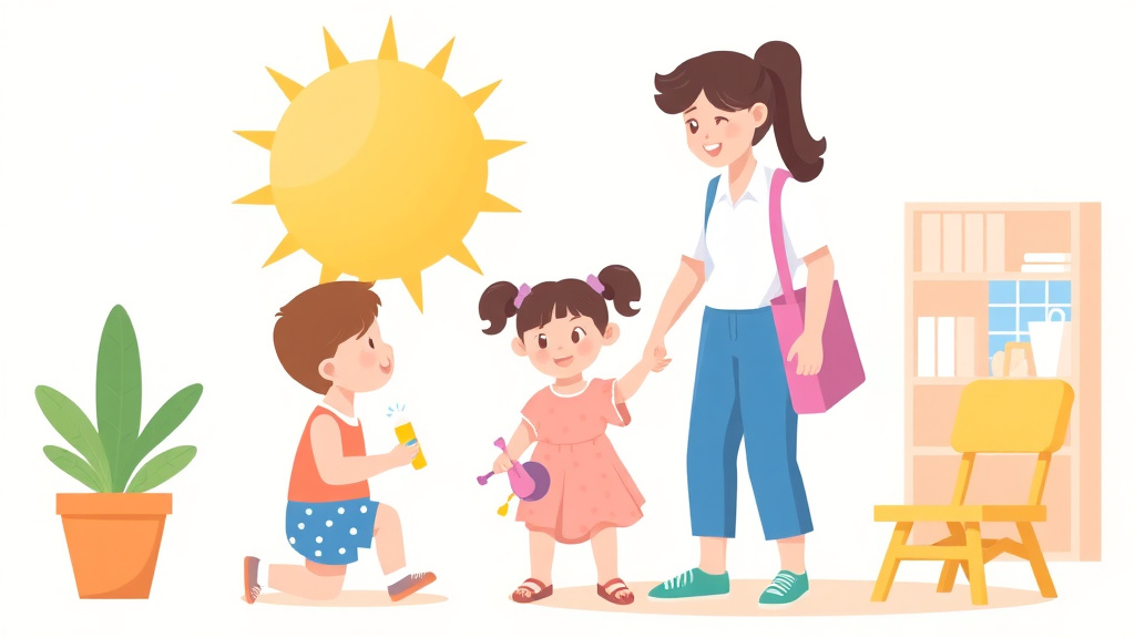 An informative visual explaining sunscreen Policy and Requirements for Childcare Centers for beginners and professionals