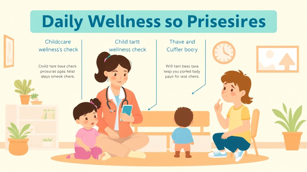 Clear illustration of daily Wellness Check Procedures for Childcare with supporting details