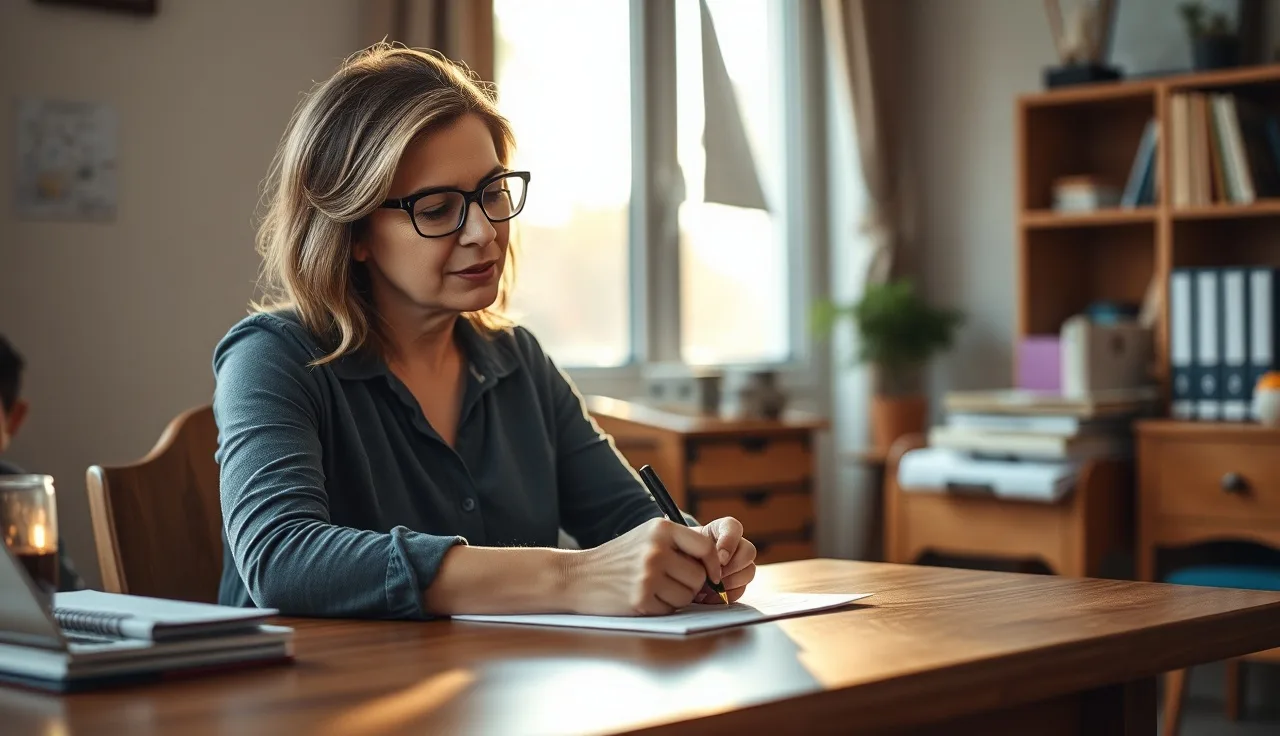 Childcare director completing a serious incident report form at her office desk
