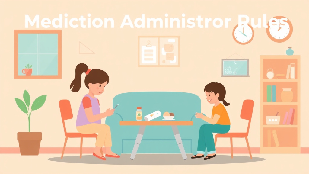 A professional illustration depicting medication Administration Rules for Childcare in Idaho