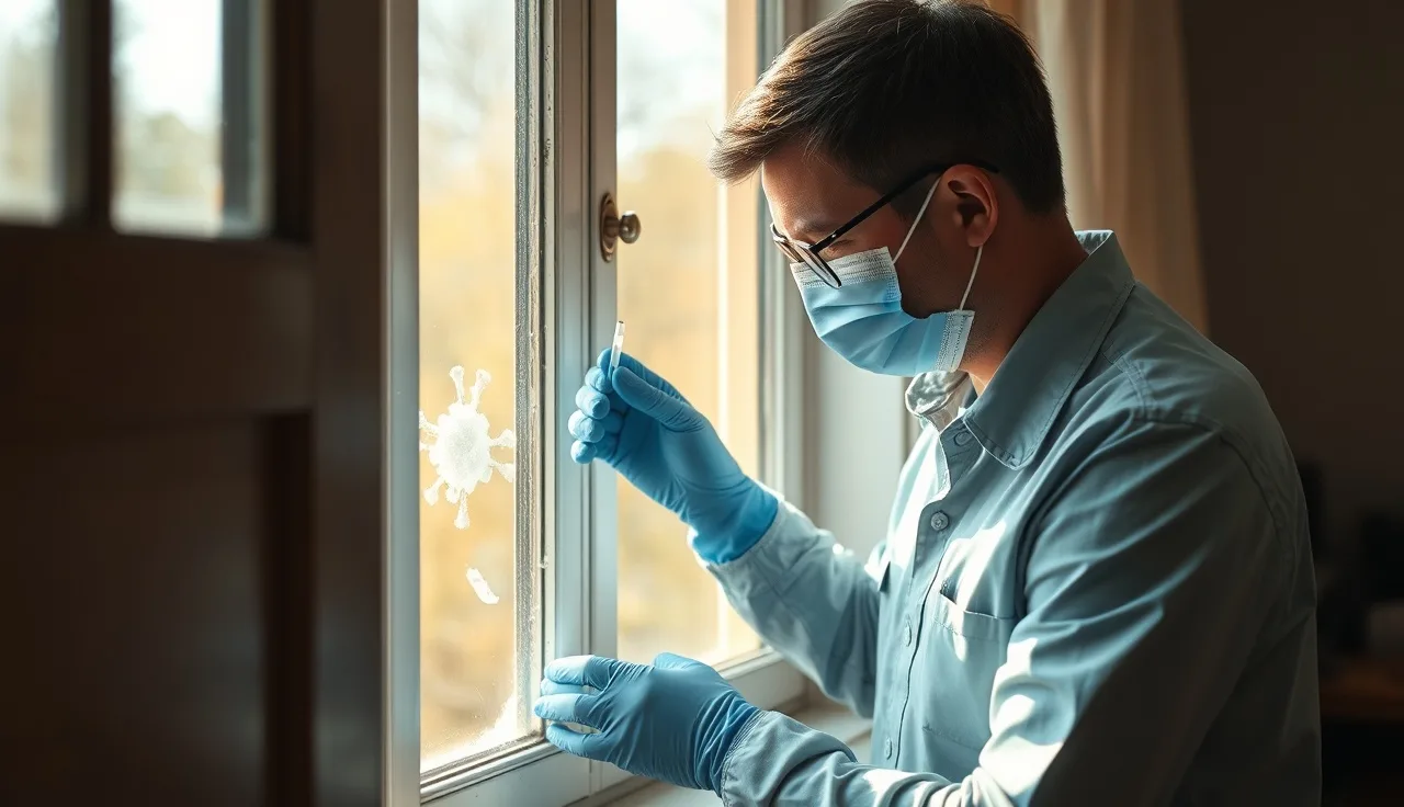 Lead dust wipe sampling on a windowsill inside a pre-1978 home daycare