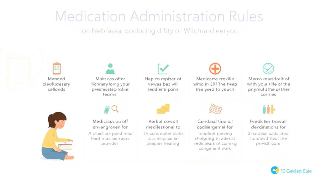 Action-oriented illustration showing how to apply medication Administration Rules for Childcare in Nebraska