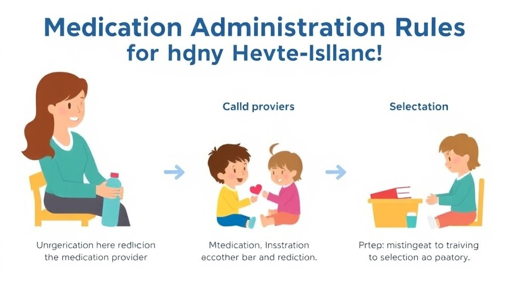 Action-oriented illustration showing how to apply medication Administration Rules for Childcare in Rhode Island