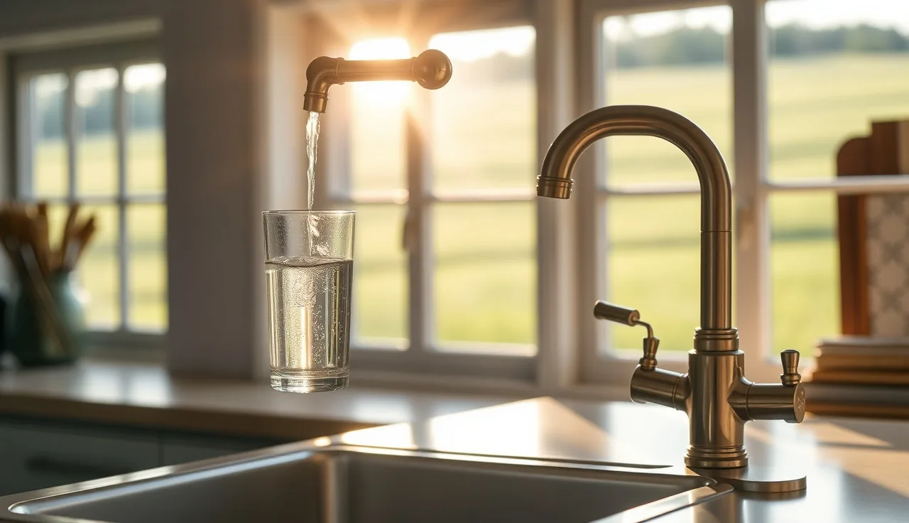 Glass of water filling at a kitchen faucet in a rural childcare home