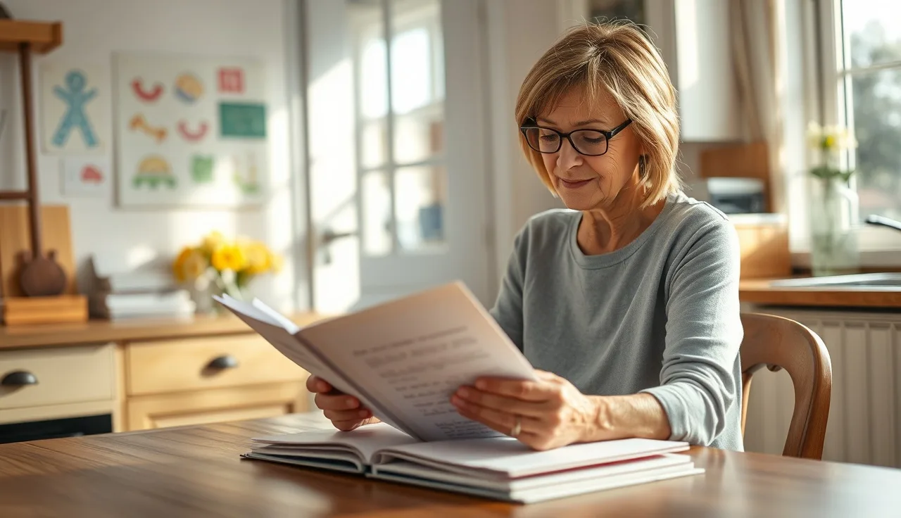 Family child care provider reviewing program administration documents at home