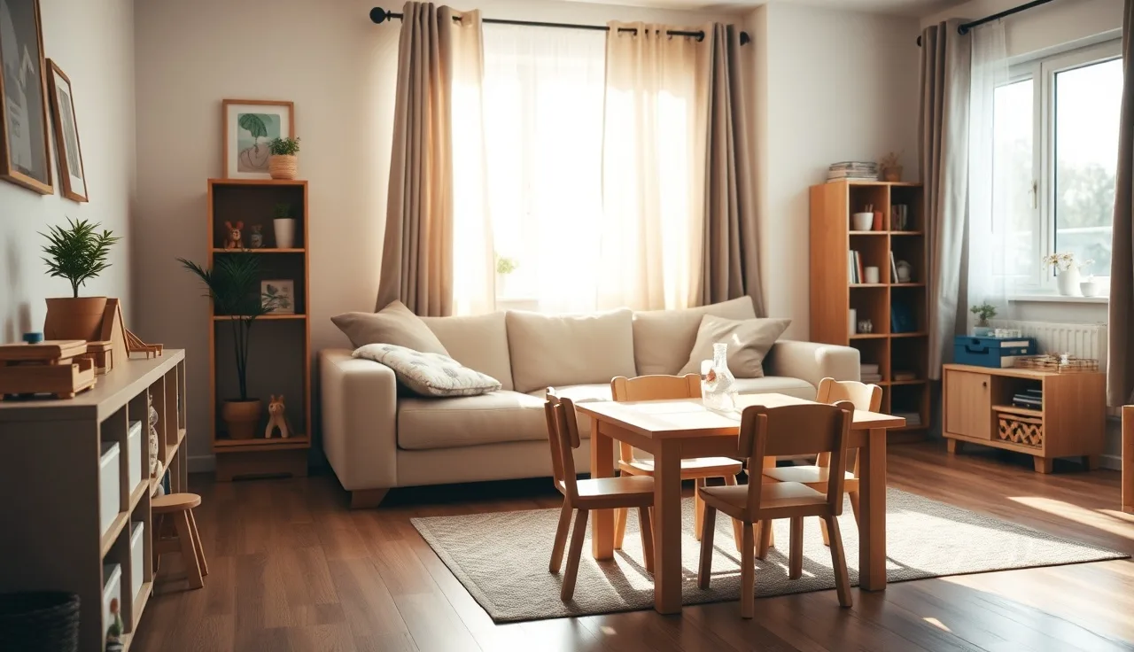 Residential living room set up as a licensed family child care home space