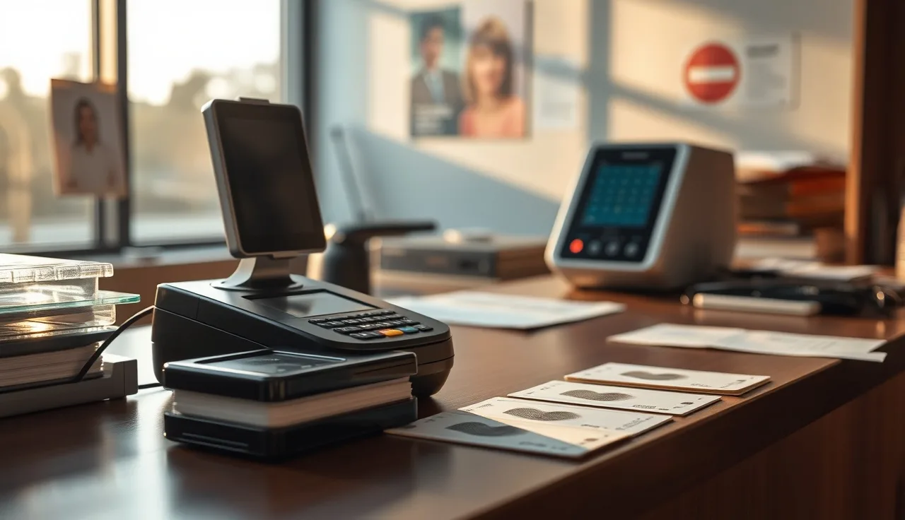 Live-scan fingerprint machine on a licensing office desk for childcare background checks