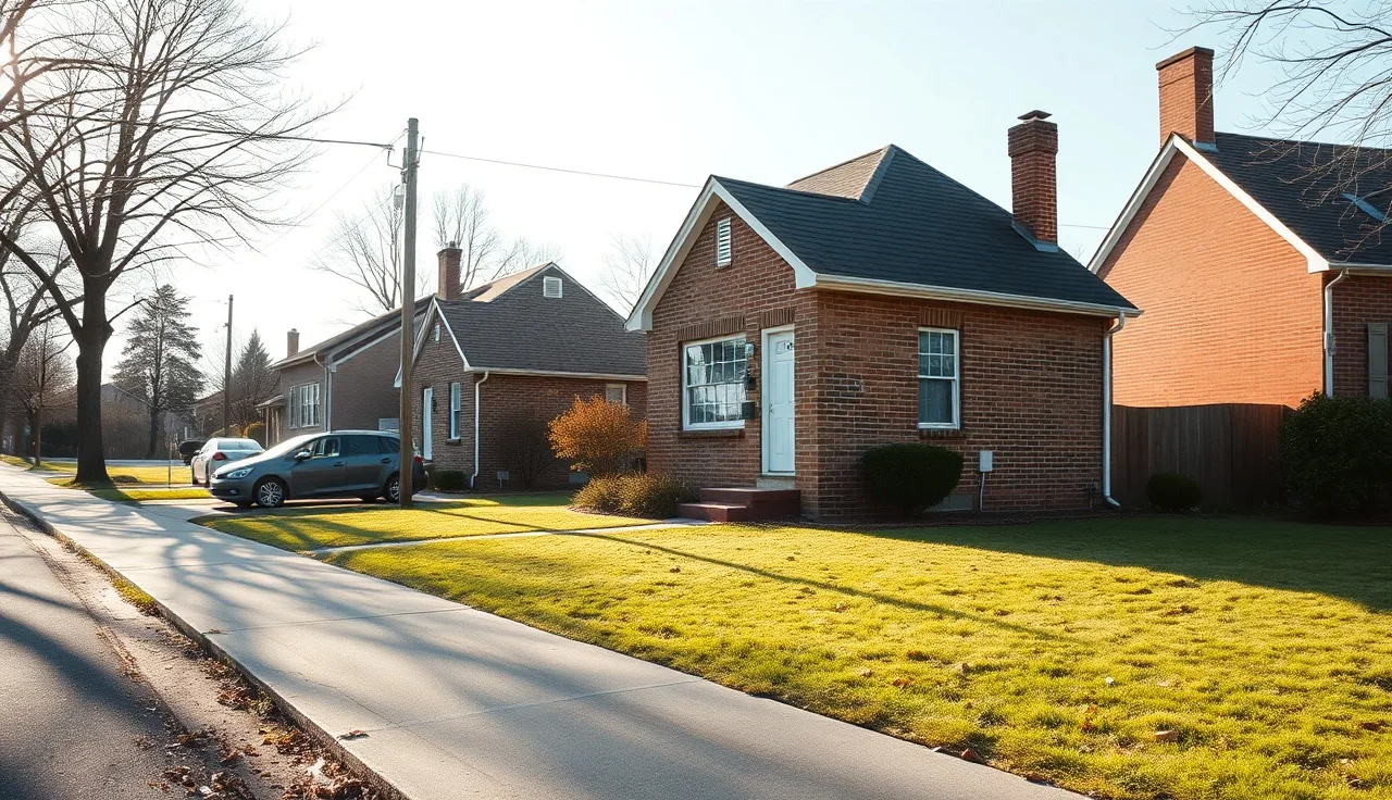 Quiet residential street with brick house suitable for a home daycare