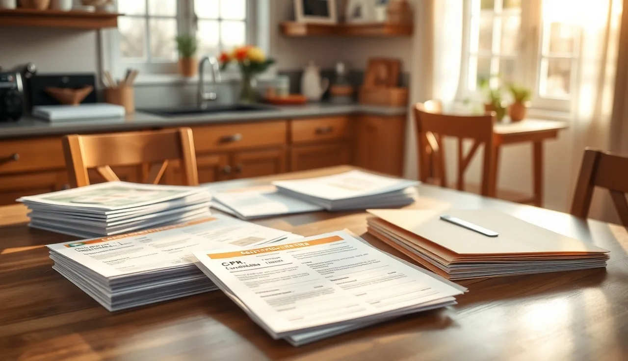 Organized home daycare license application documents spread across a kitchen table