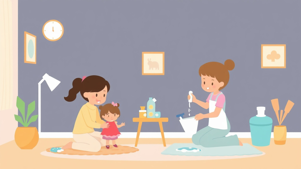 A professional illustration depicting cleaning and Sanitation Log Requirements for Childcare