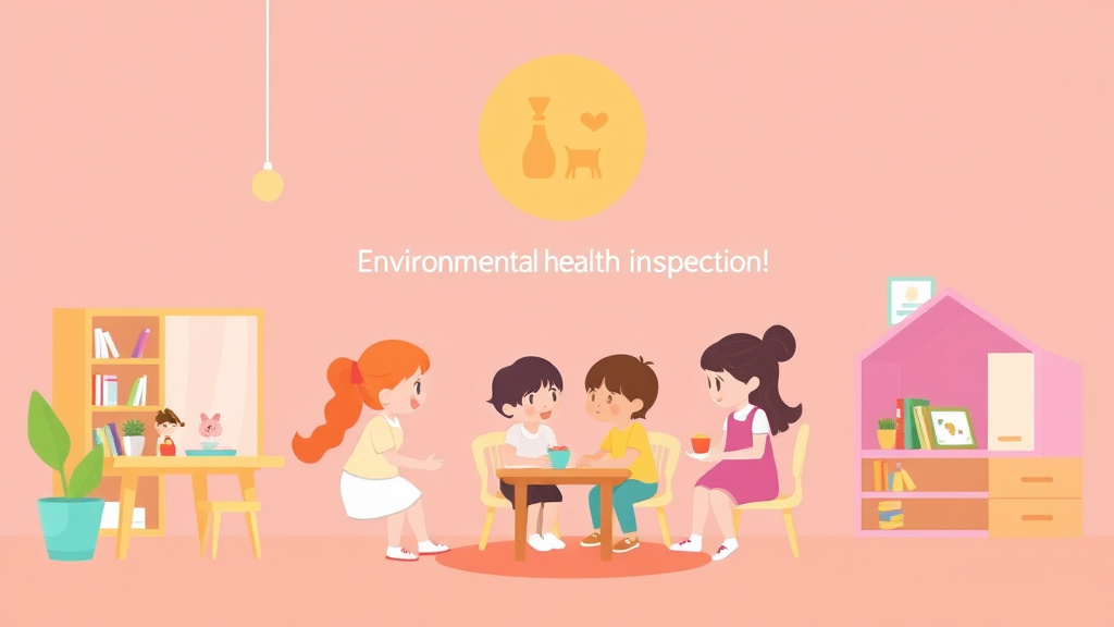 Visual overview of environmental Health Inspections for Childcare Centers with key concepts highlighted