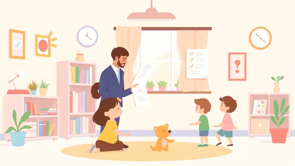 Educational graphic covering the essentials of first-Time Childcare Inspection: What New Centers Should Know