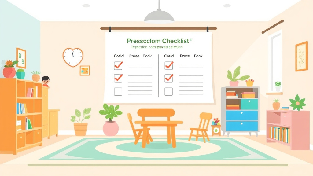 Clear illustration of preschool Room Inspection Checklist for Childcare Centers with supporting details