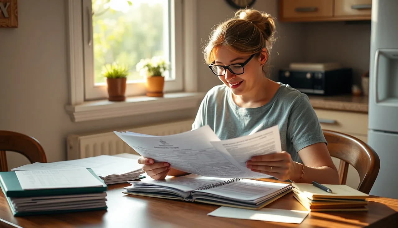 Childcare provider reviewing paperwork at kitchen table to reactivate lapsed license
