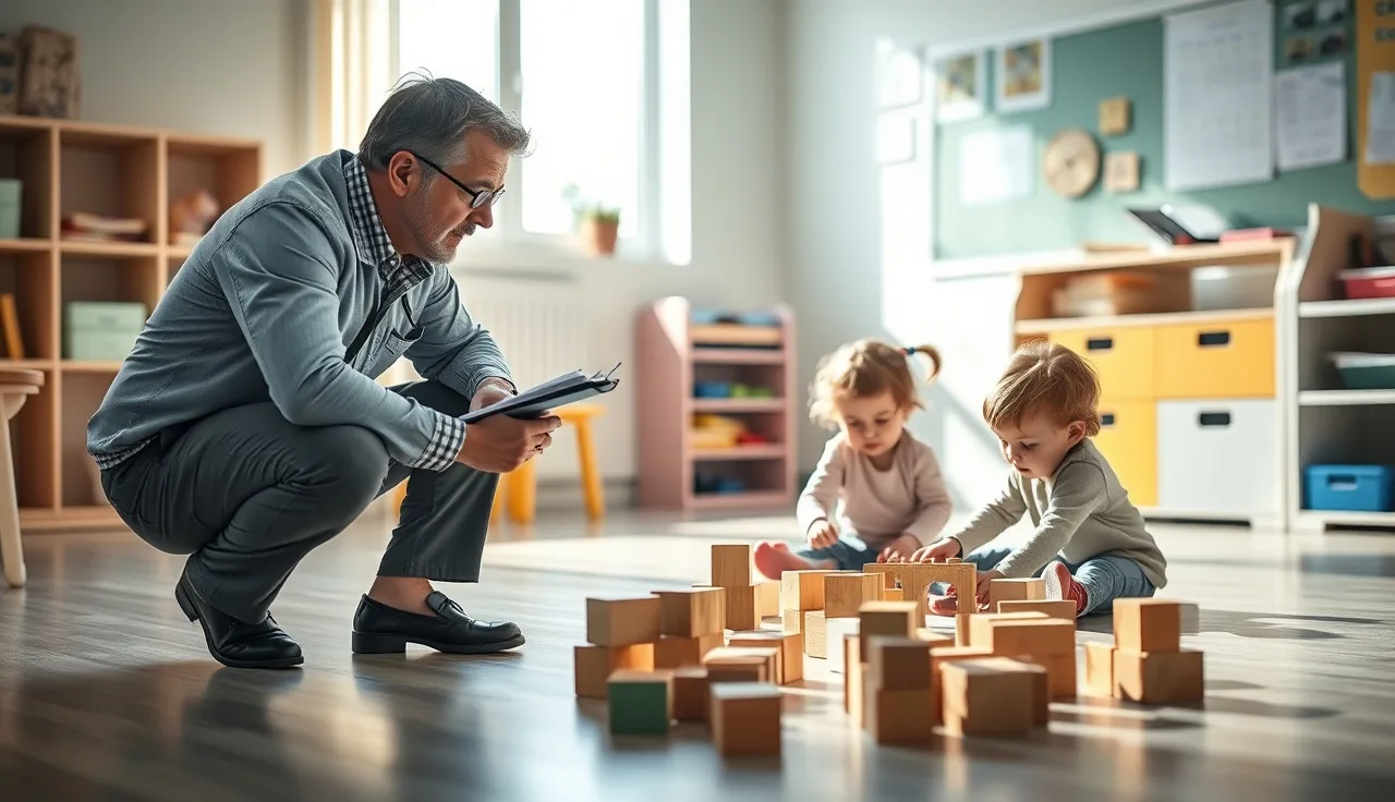 Daycare licensing inspector observing children playing in a licensed classroom