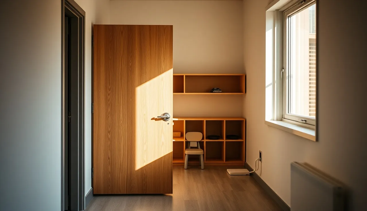 Empty daycare room with locked door during a temporary voluntary closure