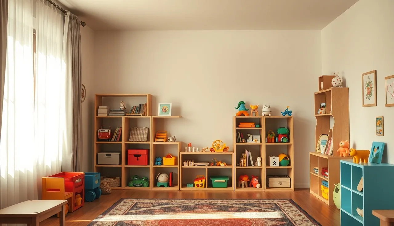 Sunlit family child care home room prepared for licensed daycare program
