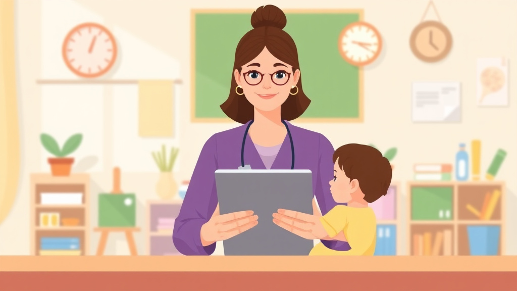 Visual overview of assistant Teacher Requirements in Childcare Centers with key concepts highlighted