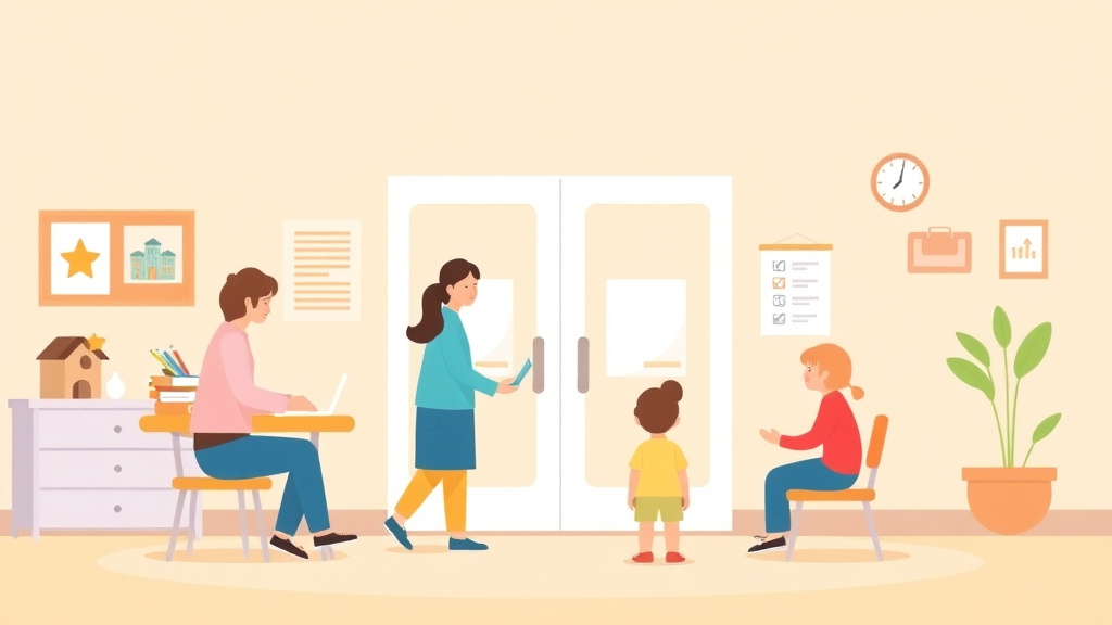 A professional illustration depicting sign-In and Sign-Out Requirements for Childcare Centers
