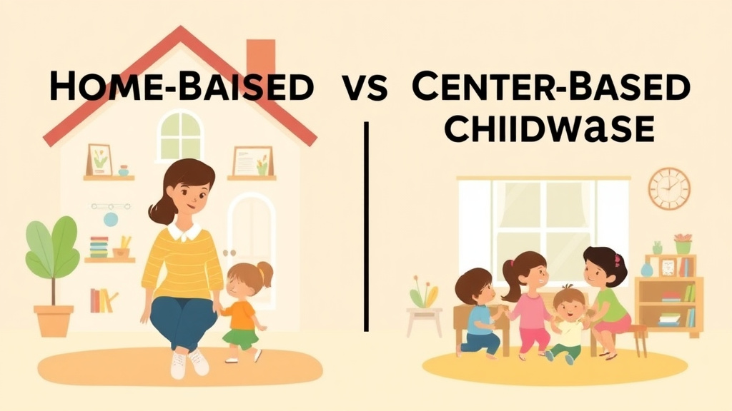 Visual overview of home-Based vs Center-Based Childcare Licensing Differences with key concepts highlighted