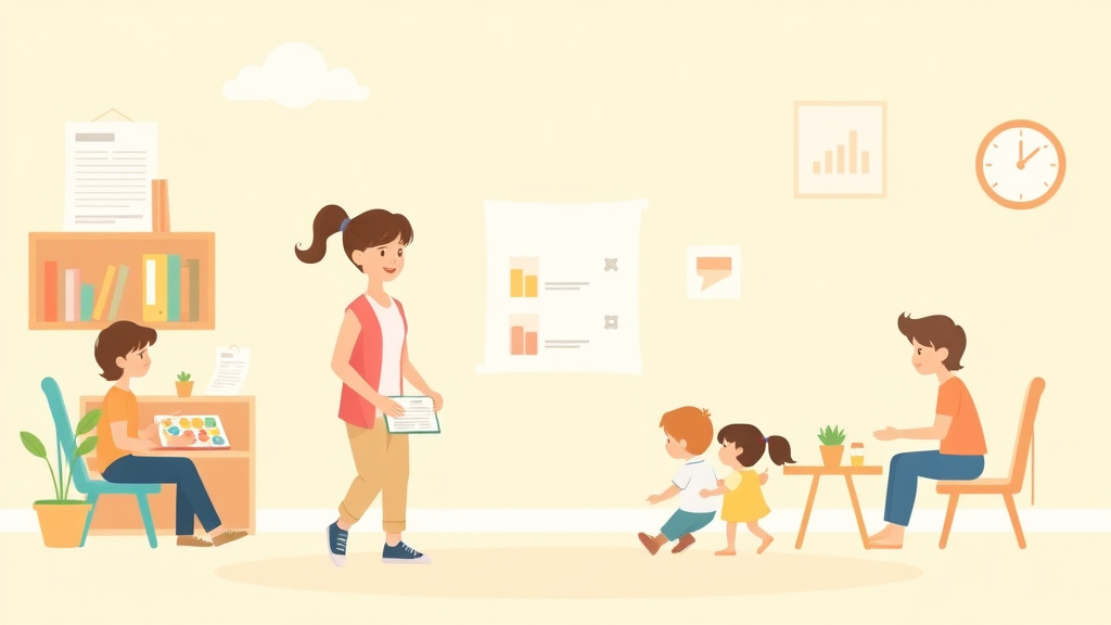 A professional illustration depicting assessment Tools for Childcare Programs