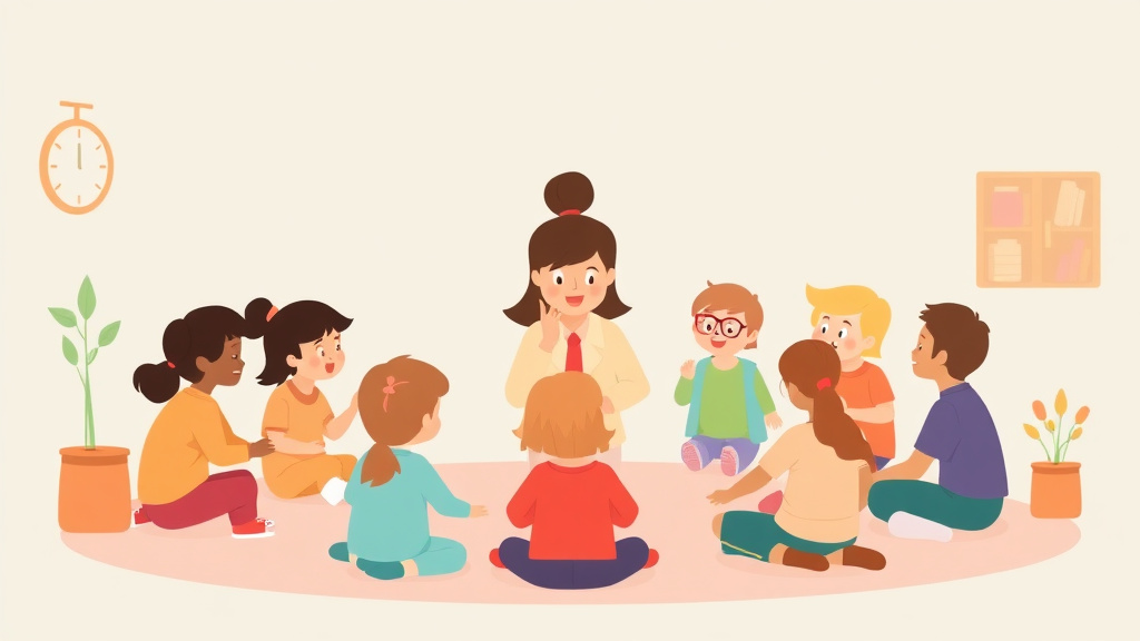 Illustration breaking down the fundamentals of large Group Activities and Circle Time Quality