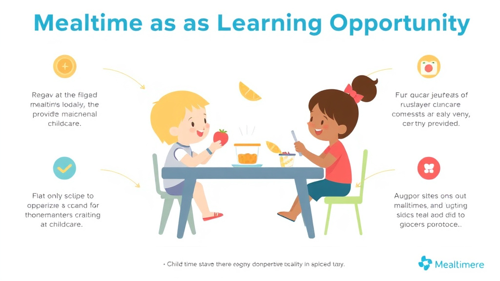 Step-by-step visual guide for implementing mealtime as a Learning Opportunity in Childcare