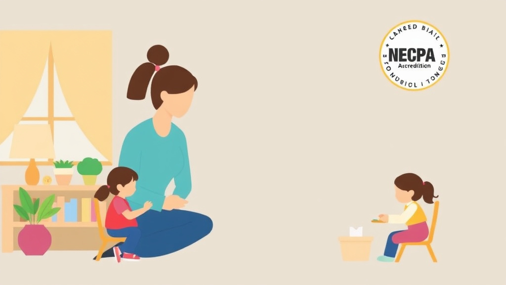 A professional illustration depicting NECPA Accreditation Guide for Childcare Centers
