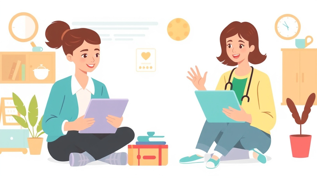 Illustration breaking down the fundamentals of distance Learning and Online Training for Childcare Staff