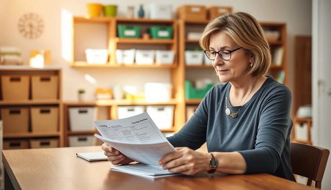 Daycare director reviewing a professional development plan at her office desk