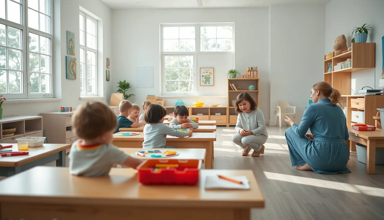 Florida child care classroom with children at tables and caregiver nearby