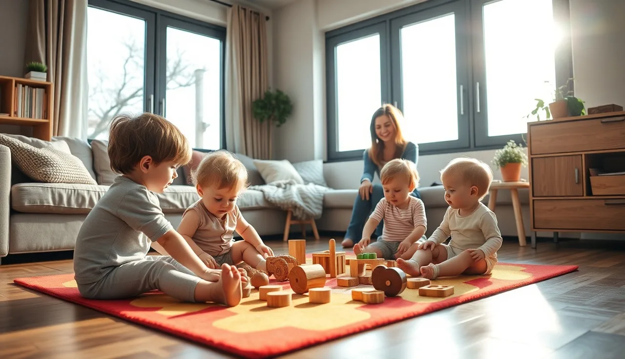 Caregiver watching toddlers play in a licensed Utah home daycare setting