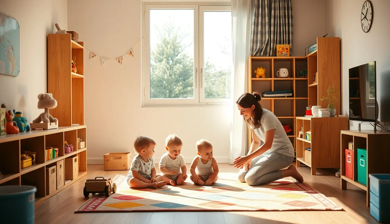 Caregiver with toddlers in a licensed home daycare play space Virginia